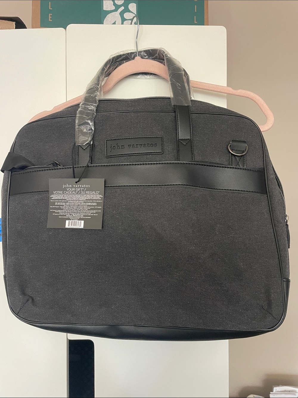 John Varvatos Black Canvas & Leather like Laptop Briefcase